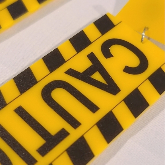 Caution Sign Dangle Post Novelty Earrings - Picture 5 of 8